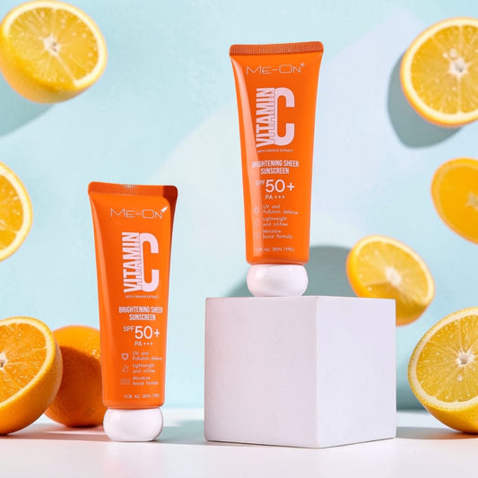 ME-ON Vitamin C Brightening Sheer Sunscreen SPF 50+ PA+++ with Orange Extract – Lightweight UV Protection (100g)