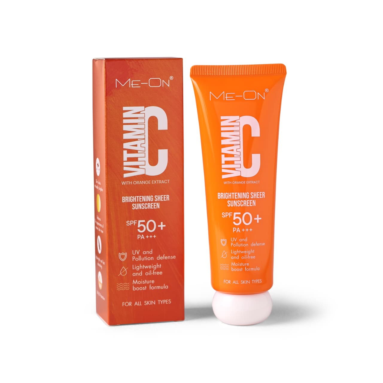 ME-ON Vitamin C Brightening Sheer Sunscreen SPF 50+ PA+++ with Orange Extract – Lightweight UV Protection (100g)