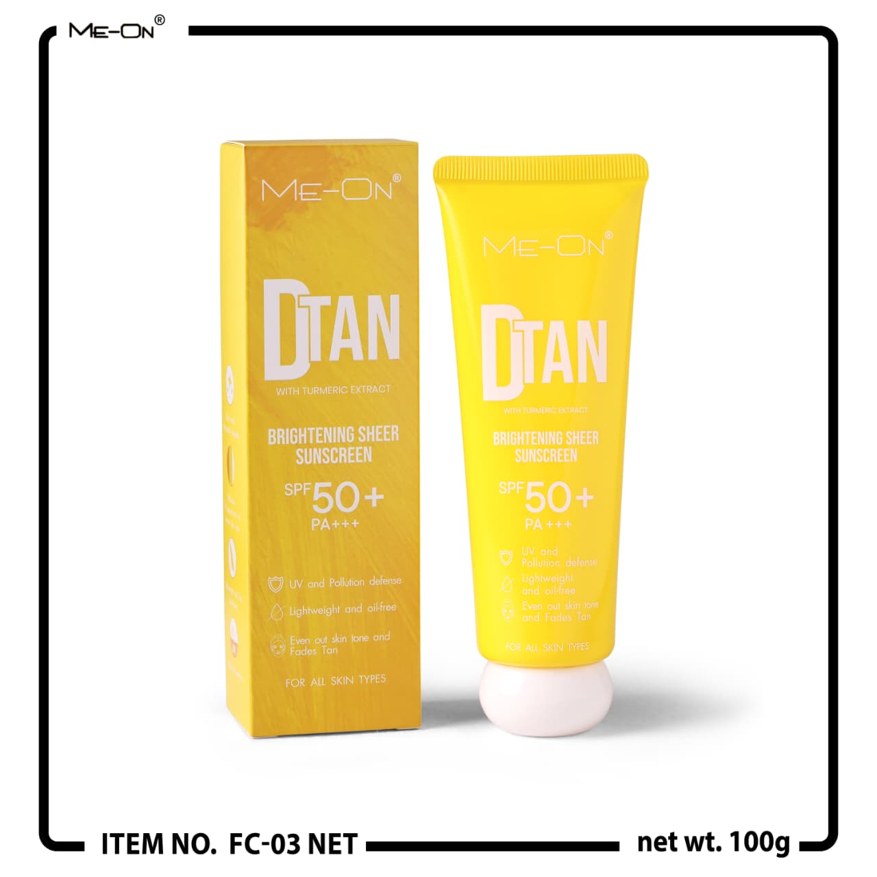 ME-ON D-Tan Brightening Sheer Sunscreen SPF 50+ PA+++ with Turmeric Extract – UV & Pollution Defense (100g)