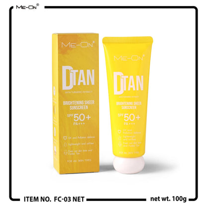 ME-ON D-Tan Brightening Sheer Sunscreen SPF 50+ PA+++ with Turmeric Extract – UV & Pollution Defense (100g)