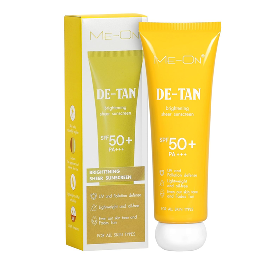 ME-ON De-Tan Brightening Sheer Sunscreen SPF 50+ PA+++ – Lightweight, Oil-Free, Evens Skin Tone