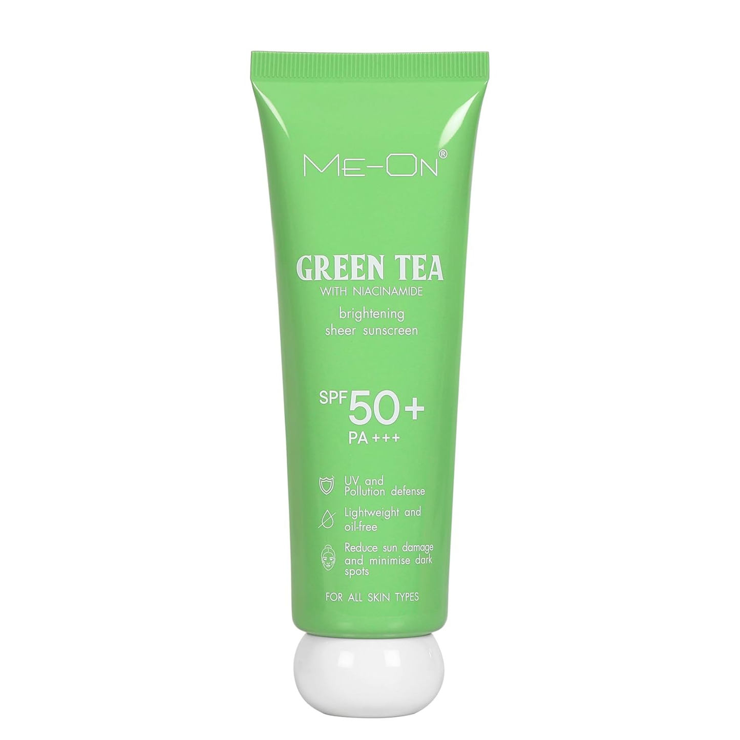 ME-ON Green Tea + Niacinamide Brightening Sheer Sunscreen SPF 50+ PA+++ – Lightweight, Zero White Cast