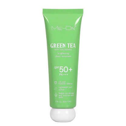 ME-ON Green Tea + Niacinamide Brightening Sheer Sunscreen SPF 50+ PA+++ – Lightweight, Zero White Cast